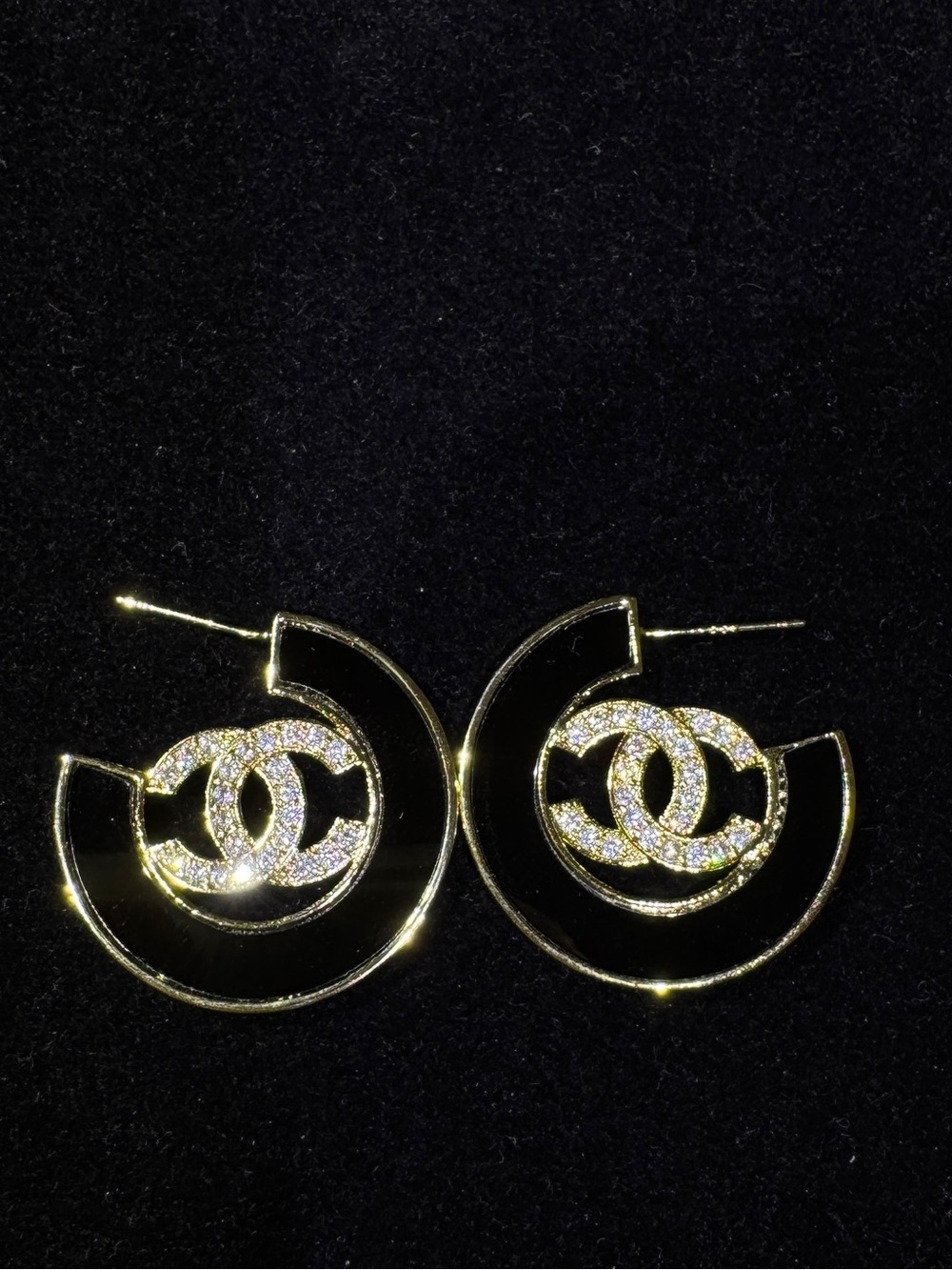 S925 posts-Black Enamel CZ Statement Hoop Earrings